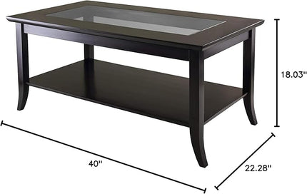 Winsome Genoa Rectangular Coffee Table with Glass Top And Shelf, Espresso - LeafyLoom