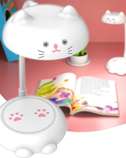 Cute Small Desk Lamp for Kids, Eye-caring Desk Light LED Reading Lamp, 3 Color Dimmable & 45min Timer, Battery Powered Cordless Lamp Rechargeable, Flexible Gooseneck Battery Operated Table Lamp, Cat - LeafyLoom