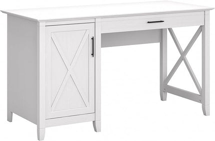 Bush Furniture Key West Computer Desk with Storage | Farmhouse PC Table for Home Office, 54W, Pure White Oak - LeafyLoom