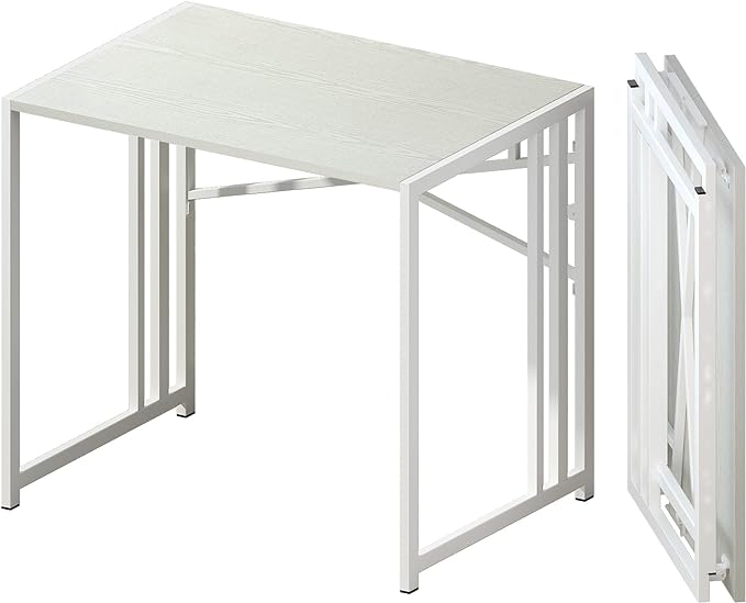 Small Folding Desk 32 inch, No Assembly Required Small Office Desk, Writing Gaming Computer Camping Desk, White - LeafyLoom