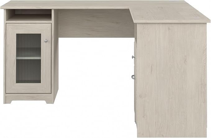 Bush Furniture Cabot 60W L Shaped Computer Desk with Storage in Linen White Oak - LeafyLoom