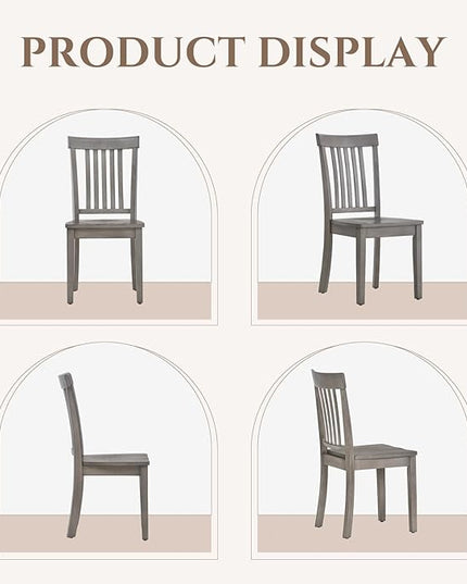COLAMY Wooden Dining Chairs Set of 2, Spindle High Back Windsor Kitchen Side Chair, Farmhouse Dining Chairs for Kitchen and Dining Room, Light Grey - LeafyLoom
