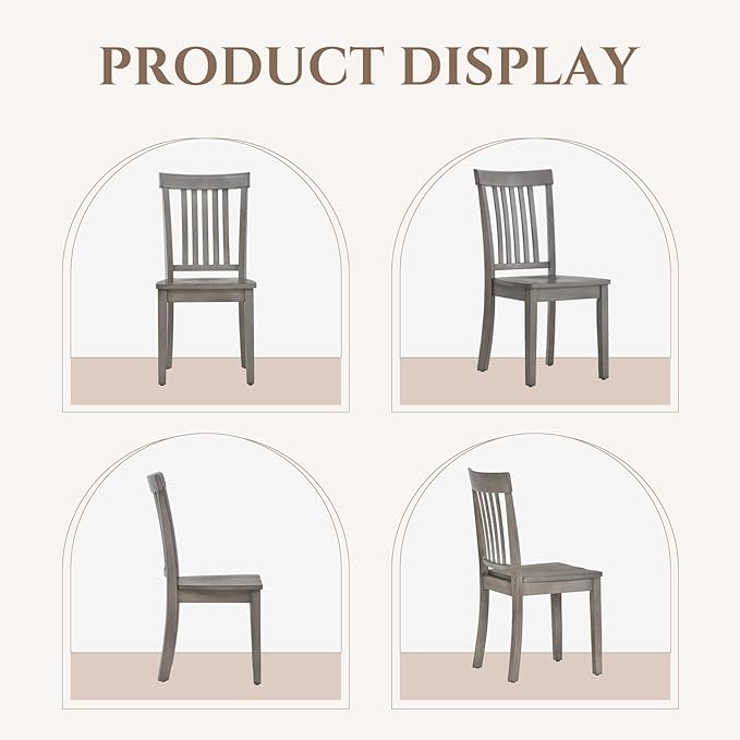 COLAMY Wooden Dining Chairs Set of 2, Spindle High Back Windsor Kitchen Side Chair, Farmhouse Dining Chairs for Kitchen and Dining Room, Light Grey - LeafyLoom