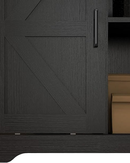 Panana Sliding Barn Door Buffet Sideboard Storage Cabinet Coffee Bar Kitchen Farmhouse Style (Black) - LeafyLoom
