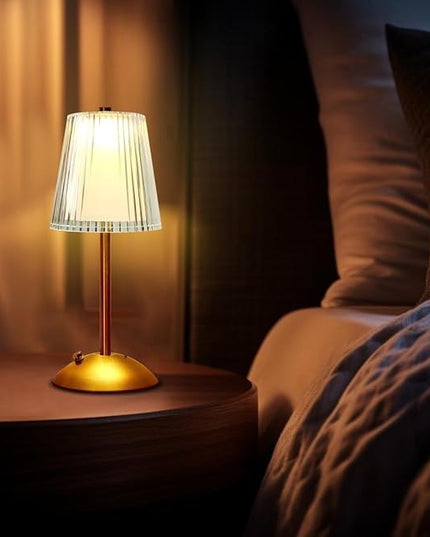Portable Crystal Table Lamp,Cordless Metal Vintage Desk Lamp,3 Color Touch Control Rechargeable Lamp,3-Levels Brightness Room Decor Desk Lamp,Living Room,Kitchen,Dining Room Lamp (Gold-2) - LeafyLoom