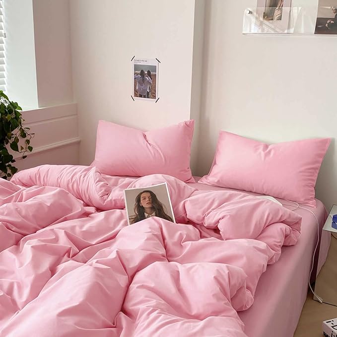 ETDIFFE Pink Queen Size Comforter, 3 Piece Aesthetic Modern Bedding Set - Soft & Lightweight All Season Microfiber Down Alternative Bed Comforter with 2 Pillow Shams for Women Girls - LeafyLoom