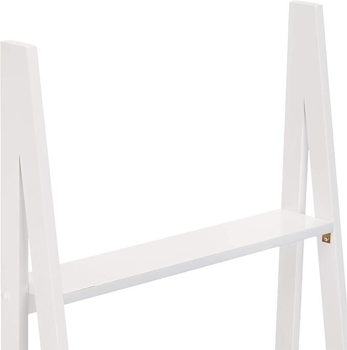 Amazon Basics Modern 5-Tier Ladder Bookshelf Organizer, Solid Rubberwood Frame, White, 14 D x 24.8 W x 70.1 H in - LeafyLoom