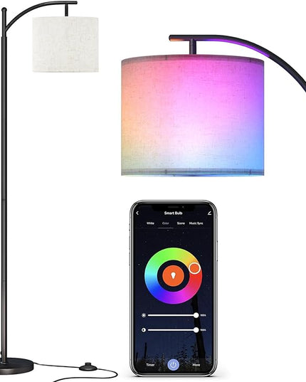 SUNMORY ARC Floor lamp, Smart APP Remote Control Standing floor lamp with RGB Bulb, Tall Lamp with Hanging Lampshade, Dimmable Floor Lamp, Modern Floor Lamps for Living Room, Bedroom, Office - LeafyLoom