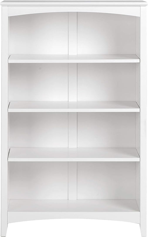 Camaflexi Shaker Style 4 Shelf Bookcase / Solid Wood / 48 inch High / Adjustable Shelving / Closed Back / Display Bookshelf for Living Room, Bedroom, Home and Office, White - LeafyLoom