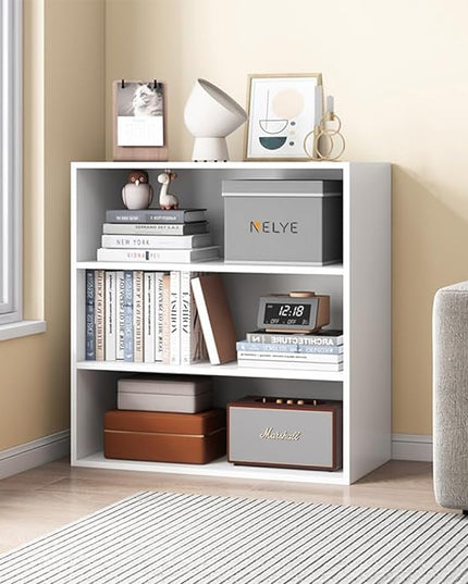 Basic Open Shelf Bookcase - 3-Tier Wooden Cube Storage Shelves Split Bookshelf, White - LeafyLoom