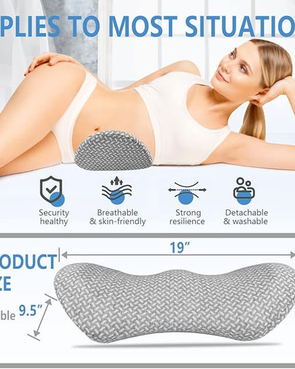 Lumbar Support Pillow - Memory Foam for Low Back Pain Relief, Ergonomic Streamline Car Seat, Office Chair, Recliner and Bed (Light Grey) - LeafyLoom