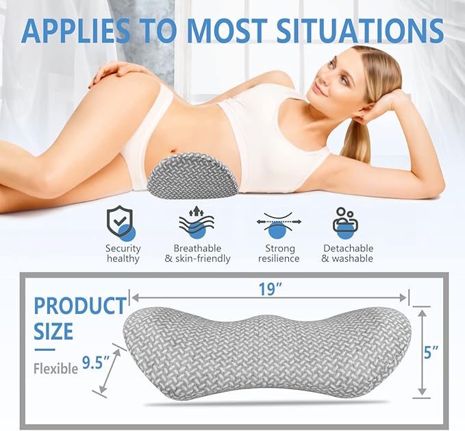 Lumbar Support Pillow - Memory Foam for Low Back Pain Relief, Ergonomic Streamline Car Seat, Office Chair, Recliner and Bed (Light Grey) - LeafyLoom