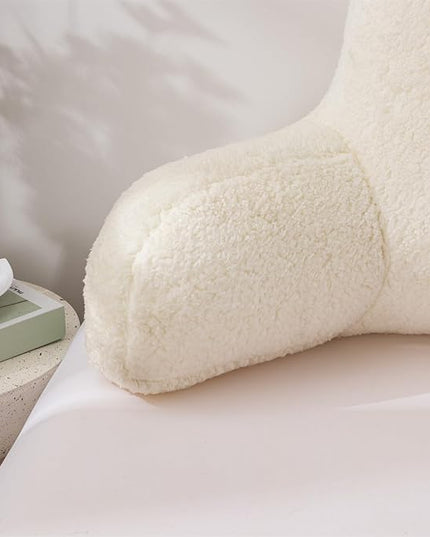 A Nice Night Sherpa Fleece Flannel Reading Pillow Bed Wedge Children Backrest with Arms Back Support for Sitting Up in Bed/Couch,White - LeafyLoom