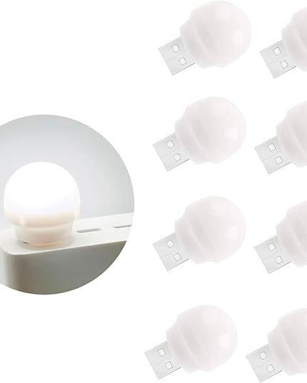 USB Night Light, LED Mini Light Bulb, Plug in Night Light, Flexible Ambient Light, USB Light Bulb for Bedroom, Bathroom, Hallway，Emergency Lighting, Car USB Light (8 Pack,White) - LeafyLoom