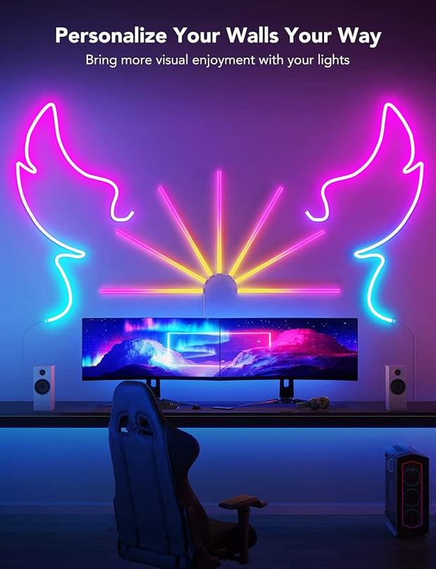 Govee Glide RGBIC Wall Lights, Music Wall Lights Works with Alexa and Google Assistant, Smart LED Light Bars for Bedroom, Living Room, Gaming Room, Party, Music Sync, 7 Panels Set (2 Sections/Panel) Govee
