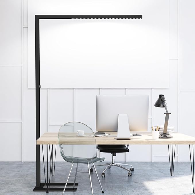 STERREN 77" LED Floor Lamp, 7350LM Dimmable Eye-care Standing Piano Lamp, 70W Modern Tall Reading Light Bright Lighting for Office Living Room Bedroom, 4000K Natural Daylight - Black - LeafyLoom