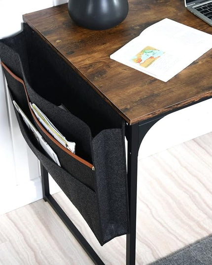 FurnitureR 39.4 inch Small Study Writing Table with Storage Bag Space Saving for Home Office, Modern PC Metal Frame Computer Desk, Brown - LeafyLoom