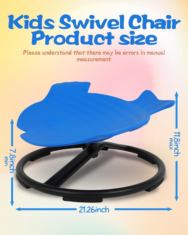 Kids Swivel Chair, Kids Spinning Chair, Dark Blue Sensory Products Metal Base Non-Slip Seat and Spin Chair for Autism Child Body Coordination Training Age 2-10 Indoor and Outdoor - LeafyLoom