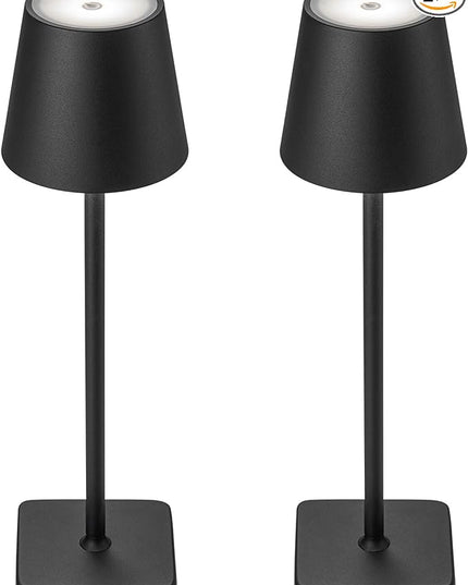 2 Pack Cordless Table Lamp Rechargeable LED Desk Lamp 5200mAh Aluminum Shell Battery Lamps Stepless Dimmable Portable Table Lights for Dinner/Restaurant/Outdoor IP54 Waterproof Black - LeafyLoom