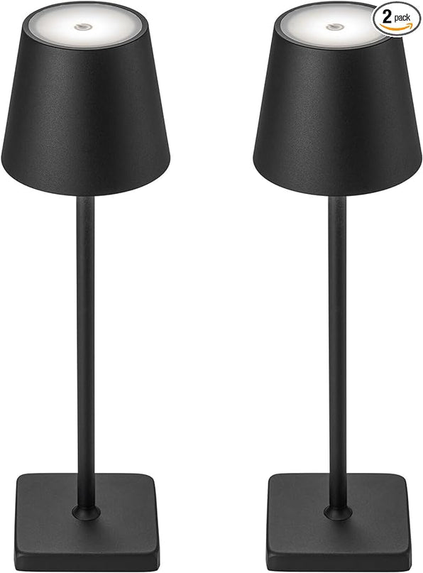2 Pack Cordless Table Lamp Rechargeable LED Desk Lamp 5200mAh Aluminum Shell Battery Lamps Stepless Dimmable Portable Table Lights for Dinner/Restaurant/Outdoor IP54 Waterproof Black - LeafyLoom