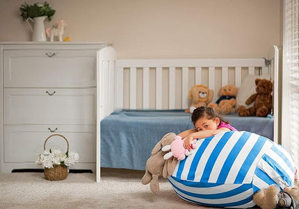 Wekapo Stuffed Animal Storage Bean Bag Chair Cover for Kids | Stuffable Zipper Beanbag for Organizing Children Plush Toys Large Premium Cotton Canvas (Blue, XX-Large) - LeafyLoom