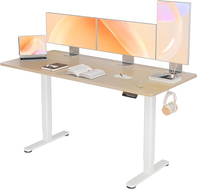 Electric Standing Desk, Adjustable Height Stand up Desk, 63x24 Inches Sit Stand Home Office Desk with Splice Board,Natural Top - LeafyLoom