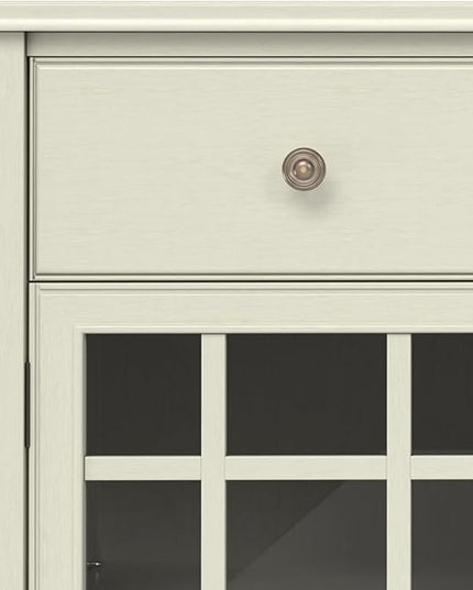 SIMPLIHOME Connaught Low Storage Cabinet, 60 inch, Antique White - LeafyLoom