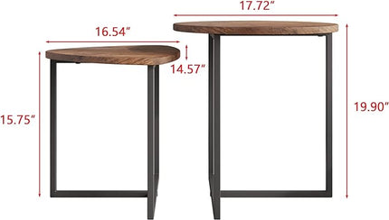 Round Coffee Table Set of 2 End Tables for Living Room,Black Small Coffee Table Living Room Table,Metal Frame & Wood,Sturdy and Easy Assembly,Stacking Side Tables Bedroom,Brown - LeafyLoom