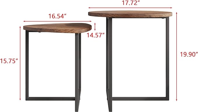 Round Coffee Table Set of 2 End Tables for Living Room,Black Small Coffee Table Living Room Table,Metal Frame & Wood,Sturdy and Easy Assembly,Stacking Side Tables Bedroom,Brown - LeafyLoom