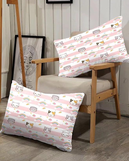 Cat Bedding Twin Size Pink Plaid Rainbow Comforter Set for Girls Kids Children Cloud Cute Kawaii Boho Bedroom Dorm Quilt 1 Comforter + 1 Pillow Case - LeafyLoom