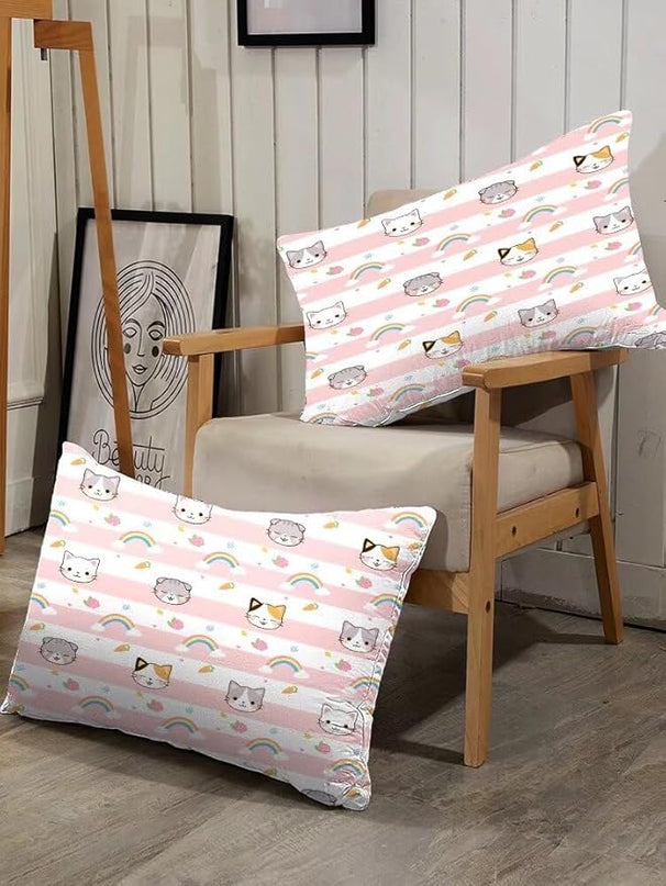 Cat Bedding Twin Size Pink Plaid Rainbow Comforter Set for Girls Kids Children Cloud Cute Kawaii Boho Bedroom Dorm Quilt 1 Comforter + 1 Pillow Case - LeafyLoom