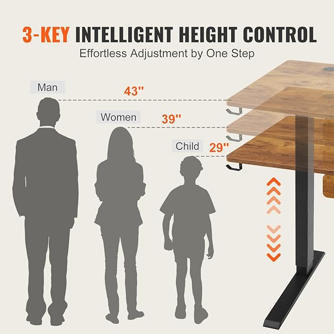 VEVOR Height Adjustable Desk, 47.2 x 23.6 in with Drawer, 3-Key Modes Electric Standing Desk,Whole Piece Desk Board, Dual Metal Frame, 180 LBS Capacity Computer Sit Stand up Desk, for Home and Office - LeafyLoom