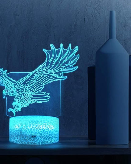 LETOUR Night Light for Kids Eagle 3D Night Light Porpoise Illusion Lamp with Remote Control 16 Color Changing Xmas Halloween Birthday Gift for Child Baby Boy (Remote - Ice Crack Base) - LeafyLoom
