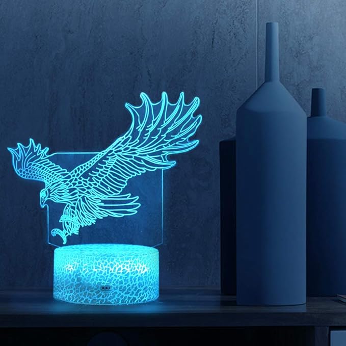 LETOUR Night Light for Kids Eagle 3D Night Light Porpoise Illusion Lamp with Remote Control 16 Color Changing Xmas Halloween Birthday Gift for Child Baby Boy (Remote - Ice Crack Base) - LeafyLoom