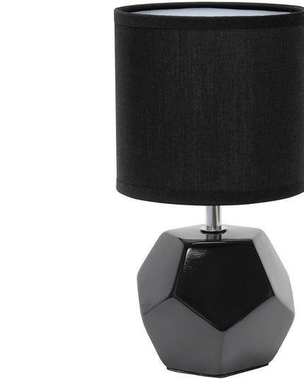 Simple Designs LT2065-BLK Round Prism Mini Table Lamp with Matching Fabric Shade, Black - LeafyLoom