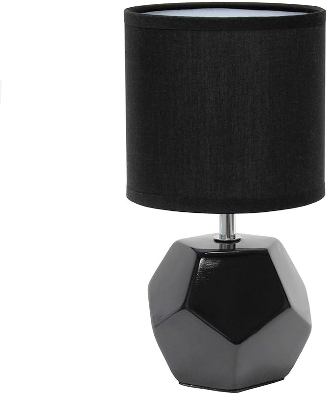 Simple Designs LT2065-BLK Round Prism Mini Table Lamp with Matching Fabric Shade, Black - LeafyLoom