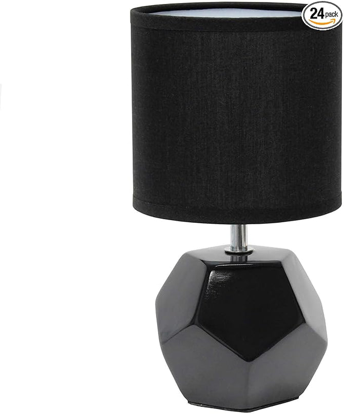Simple Designs LT2065-BLK Round Prism Mini Table Lamp with Matching Fabric Shade, Black (Pack of 24) - LeafyLoom
