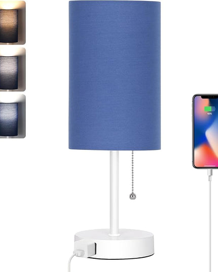 Dott Arts Table Lamp for Bedroom, 3-Color Bedside Lamps with Pull Chain, Bedroom Table Lamps for Nightstand,Small Lamp for Living Room, Bulb Included Blue … - LeafyLoom