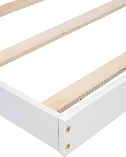 Bellemave Twin Size House-Shaped Headboard Floor Bed for Kids,Montessori Floor Bed with Handrails and Slats,Wood House Bed Twin for Girls,Boys(Twin,White) - LeafyLoom