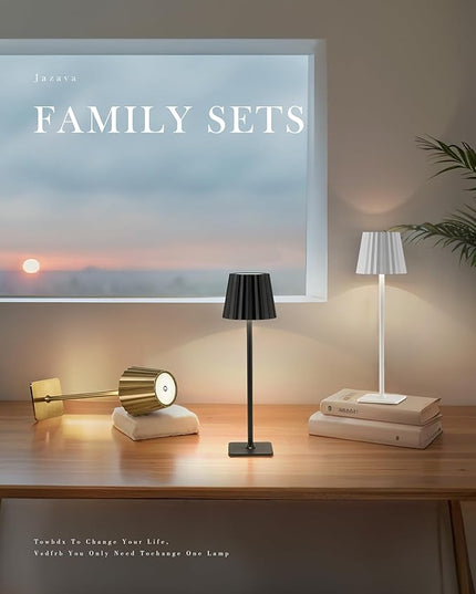 Cordless LED Desk Lamps, Table Lamp with Polisehd Gold Finish, 3 Colors Stepless Dimming, Touch Control 5200mAh Battery Operated for Home Office Restaurant Bedroom Bars (2 Pack), TL02BG-2PK - LeafyLoom