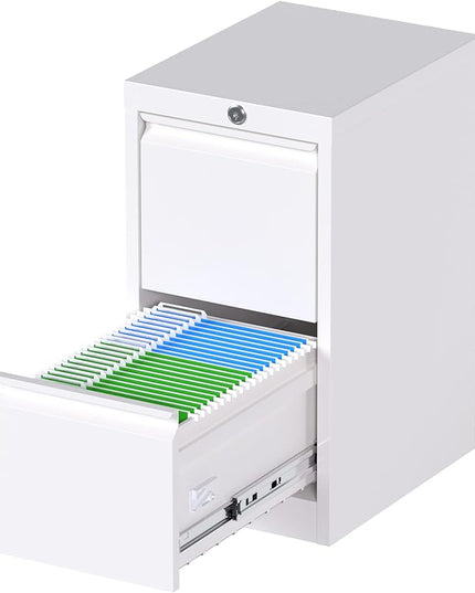 2 Drawers Vertical File Cabinet, Metal Lockable Filing Cabinet, Office File Storage Cabinet for A4 Letter/Legal Size, Assembly Required (White) - LeafyLoom
