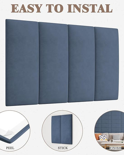 Queen Headboard, Wall Mounted Peel and Stick Headboard, Upholstered Leather Bed Headboard for Queen Size Bed, Floating Dorm Bedroom Tall Headboard Soundproof Wall Panels (9 Panels, 10"x24") - LeafyLoom