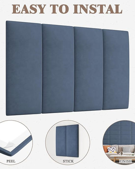 King Headboard, Wall Mounted Peel and Stick Headboard, Upholstered Leather Bed Headboard for King Size Bed, Floating Dorm Bedroom Tall Headboard Soundproof Wall Panels (12 Panels, 10"x24") - LeafyLoom