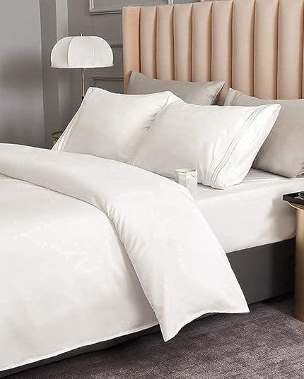 Bed Sheet Set - Brushed Microfiber Bedding - Bedding Sheets & Pillowcases - Deep Pockets - Easy Fit - Breathable & Cooling Sheets- 4 Piece Queen White Sheets - LeafyLoom