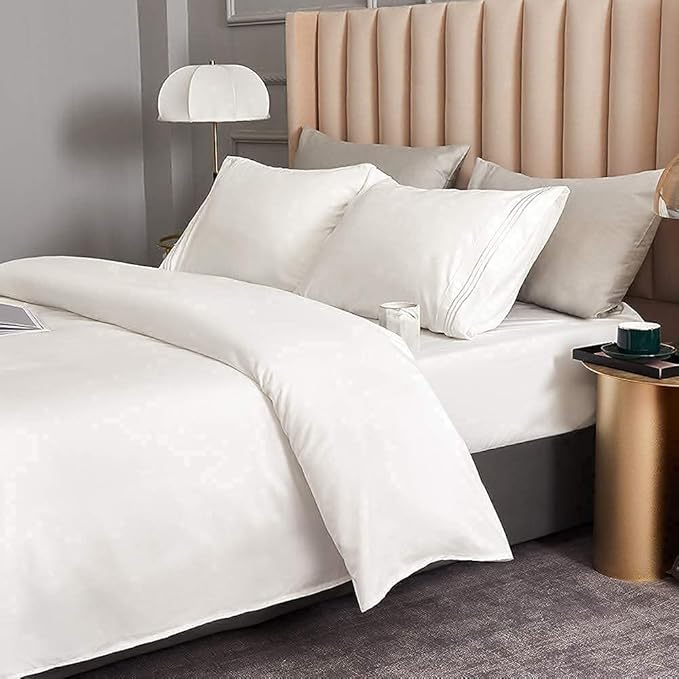 Bed Sheet Set - Brushed Microfiber Bedding - Bedding Sheets & Pillowcases - Deep Pockets - Easy Fit - Breathable & Cooling Sheets- 4 Piece Queen White Sheets - LeafyLoom