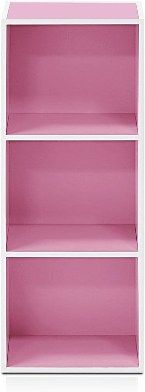 Furinno 3-Tier Open Shelf Bookcase, White/Pink 11003WH/PI - LeafyLoom