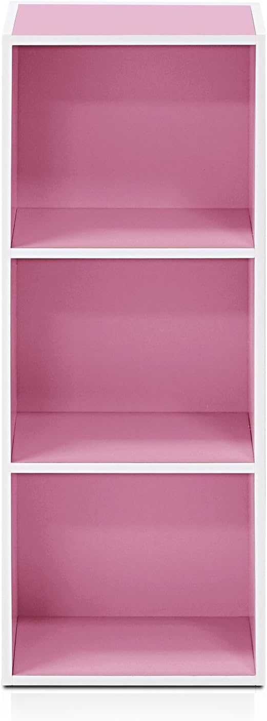 Furinno 3-Tier Open Shelf Bookcase, White/Pink 11003WH/PI - LeafyLoom
