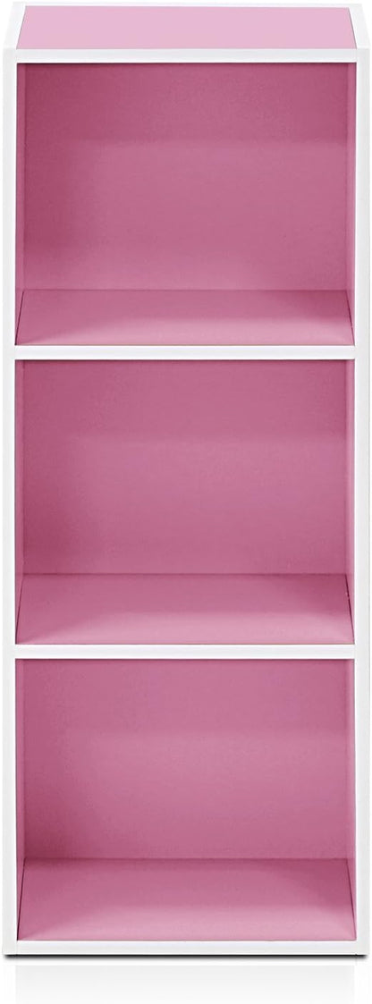 Furinno 3-Tier Open Shelf Bookcase, White/Pink 11003WH/PI - LeafyLoom