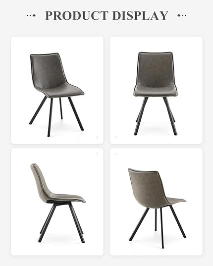 COLAMY PU Leather Dining Chairs Set of 4, High Back Modern Upholstered Dining Room Kitchen Side Chair with Metal Legs for Home/Living Room/Bedroom/Office, Grey - LeafyLoom