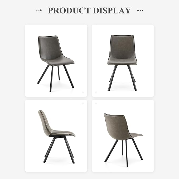 COLAMY PU Leather Dining Chairs Set of 4, High Back Modern Upholstered Dining Room Kitchen Side Chair with Metal Legs for Home/Living Room/Bedroom/Office, Grey - LeafyLoom